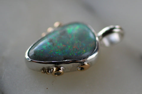 Black Australian Opal Teardrop Speckle Pendant