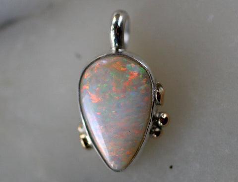 White Australian Opal Teardrop Speckle Pendant