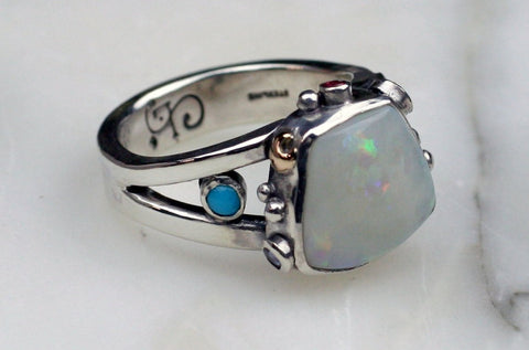 Australian Opal Moon Ring size 8